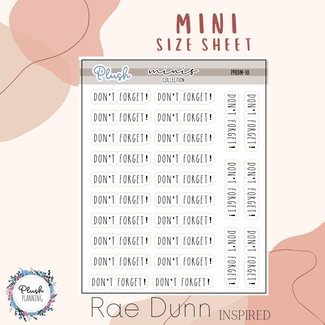 Don't Forget! Script Mini Planner Stickers, Rae Dunn Inspired – Plush  Planning